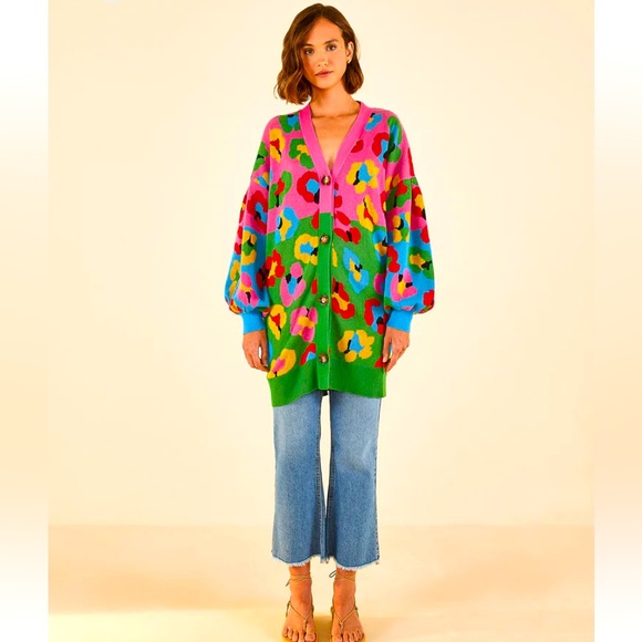 FARM Rio Sweaters - Farm Rio Mixed Fun Leopards Cardigan XL